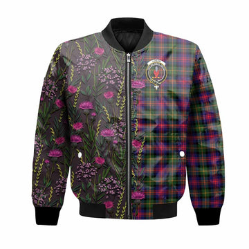 Logan Family Crest Tartan Bomber Jacket Scottish Thistle Flower Pattern Half Style