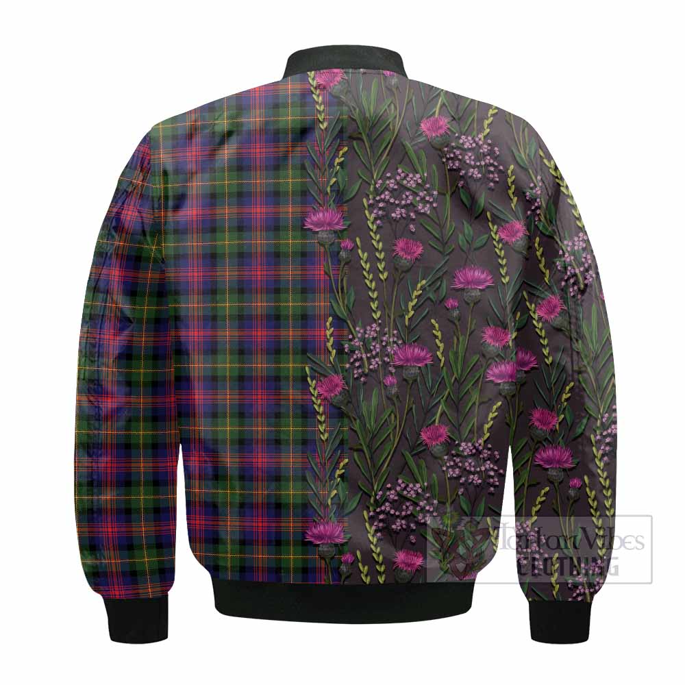 Logan Family Crest Tartan Bomber Jacket Scottish Thistle Flower Pattern Half Style - Tartan Vibes Clothing