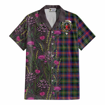Logan Family Crest Tartan Cotton Hawaiian Shirt Scottish Thistle Flower Pattern Half Style - Tartan Vibes Clothing