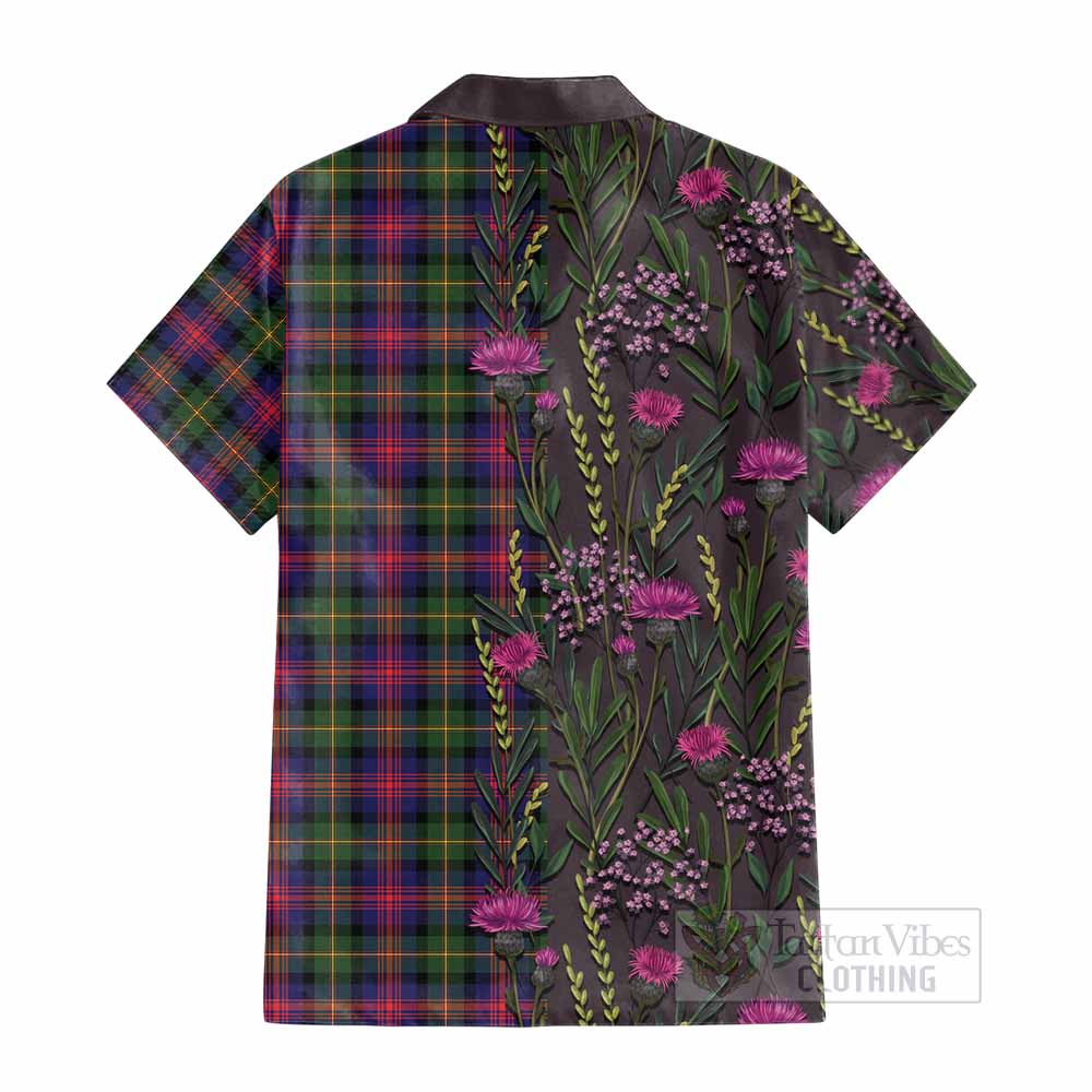 Logan Family Crest Tartan Cotton Hawaiian Shirt Scottish Thistle Flower Pattern Half Style - Tartan Vibes Clothing