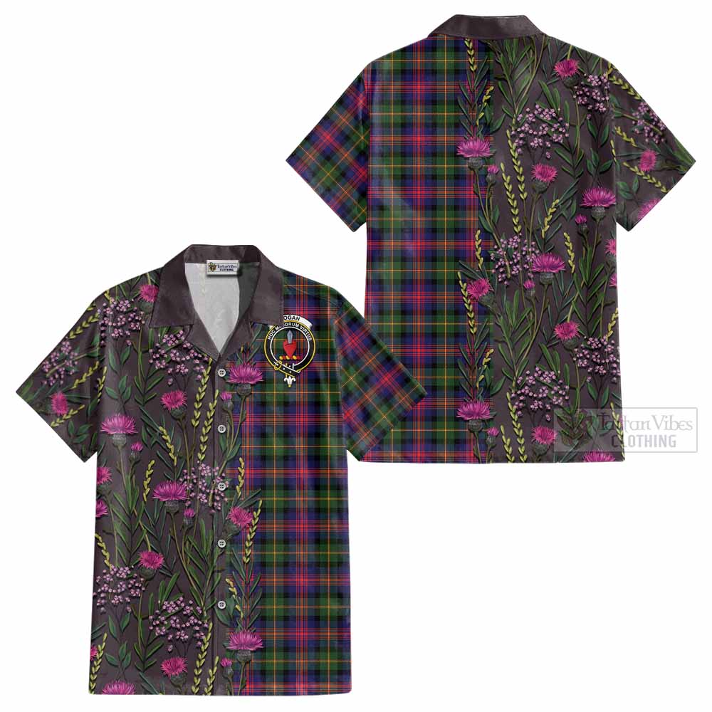 Logan Family Crest Tartan Cotton Hawaiian Shirt Scottish Thistle Flower Pattern Half Style - Tartan Vibes Clothing
