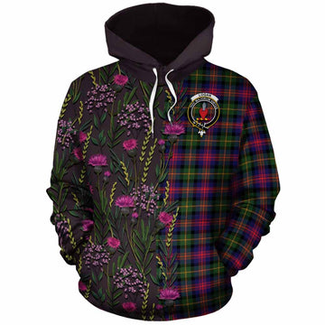 Logan Family Crest Tartan Cotton Hoodie Scottish Thistle Flower Pattern Half Style