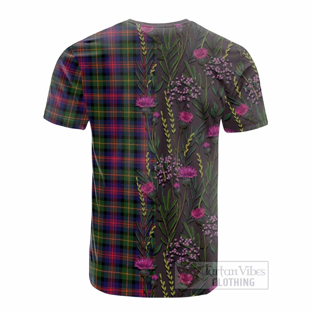 Logan Family Crest Tartan Cotton T-shirt Scottish Thistle Flower Pattern Half Style - Tartan Vibes Clothing