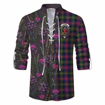 Logan Family Crest Tartan Ghillie Shirt Scottish Thistle Flower Pattern Half Style