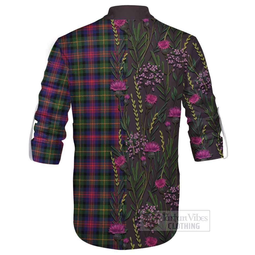 Logan Family Crest Tartan Ghillie Shirt Scottish Thistle Flower Pattern Half Style - Tartan Vibes Clothing