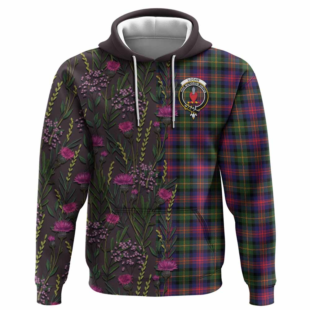 Logan Family Crest Tartan Hoodie Scottish Thistle Flower Pattern Half Style - Tartan Vibes Clothing