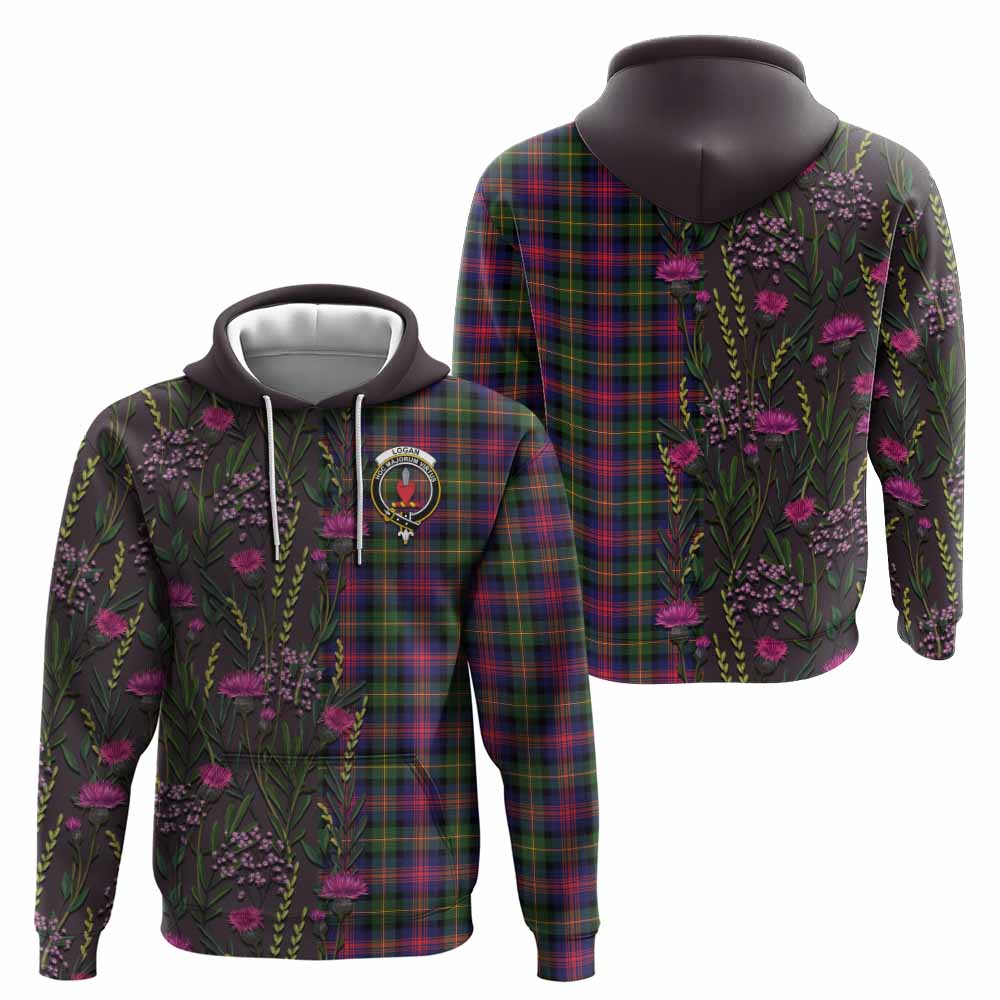 Logan Family Crest Tartan Hoodie Scottish Thistle Flower Pattern Half Style - Tartan Vibes Clothing