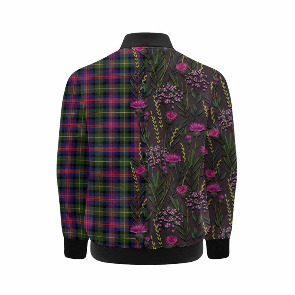 Logan Family Crest Tartan Kid Bomber Jacket Scottish Thistle Flower Pattern Half Style - Tartan Vibes Clothing
