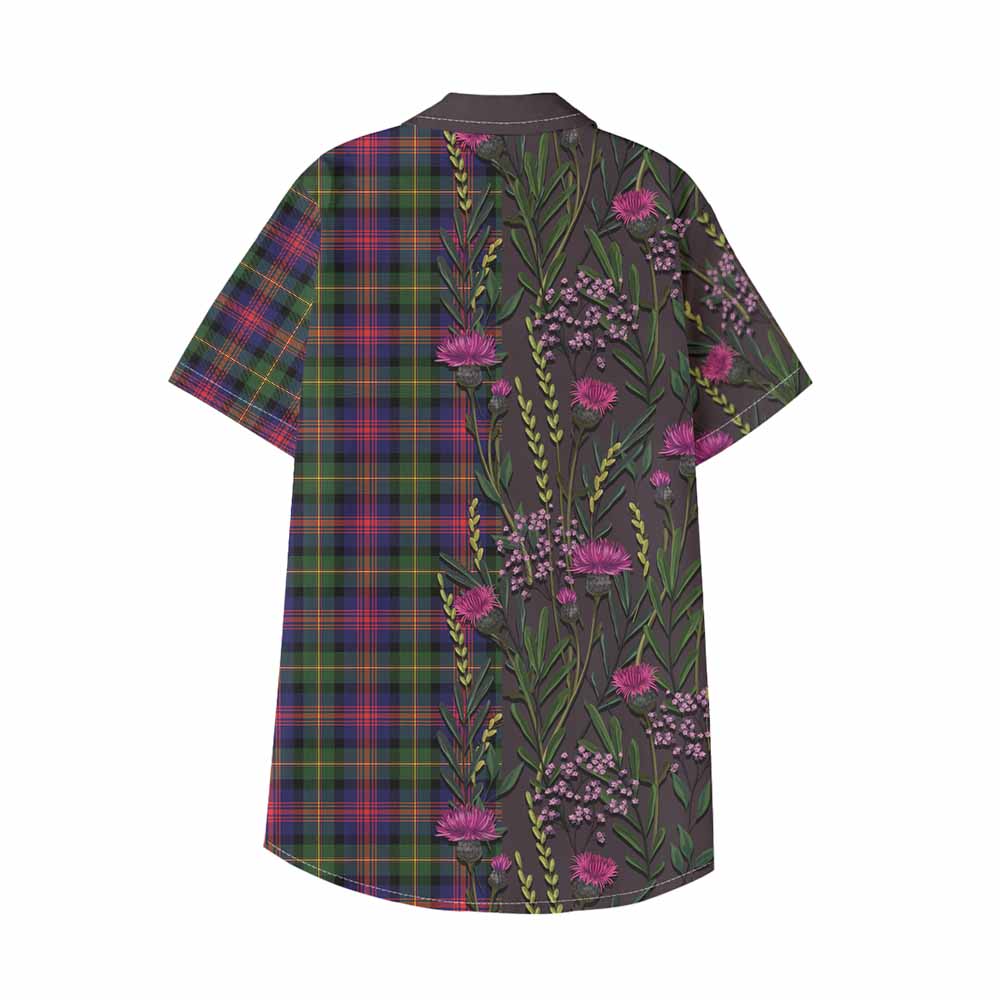 Logan Family Crest Tartan Kid Hawaiian Shirt Scottish Thistle Flower Pattern Half Style - Tartan Vibes Clothing