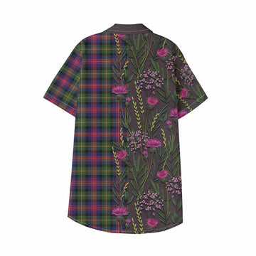 Logan Family Crest Tartan Kid Hawaiian Shirt Scottish Thistle Flower Pattern Half Style - Tartan Vibes Clothing