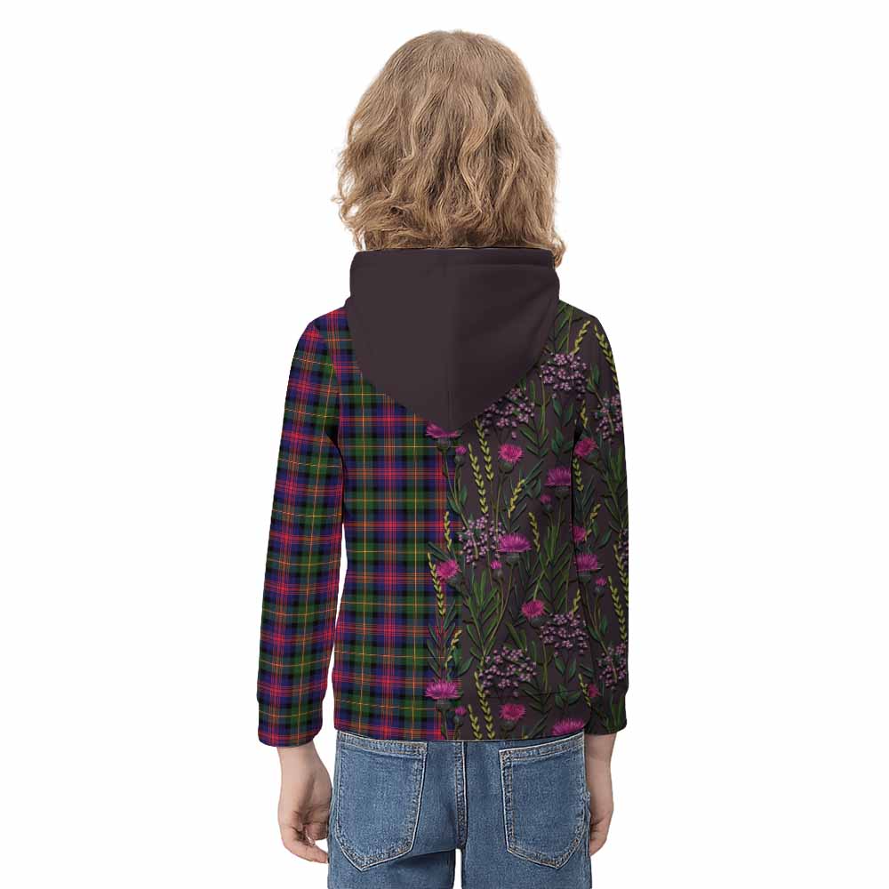 Logan Family Crest Tartan Kid Hoodie Scottish Thistle Flower Pattern Half Style - Tartan Vibes Clothing