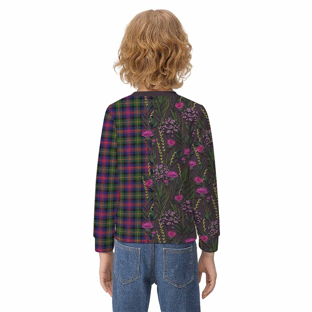 Logan Family Crest Tartan Kid Knitted Sweatshirt Scottish Thistle Flower Pattern Half Style - Tartan Vibes Clothing
