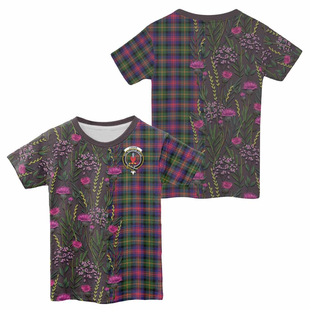 Logan Family Crest Tartan Kid T-shirt Scottish Thistle Flower Pattern Half Style - Tartan Vibes Clothing