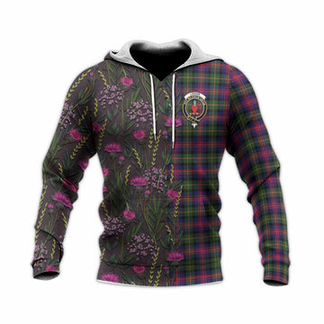 Logan Family Crest Tartan Knitted Hoodie Scottish Thistle Flower Pattern Half Style