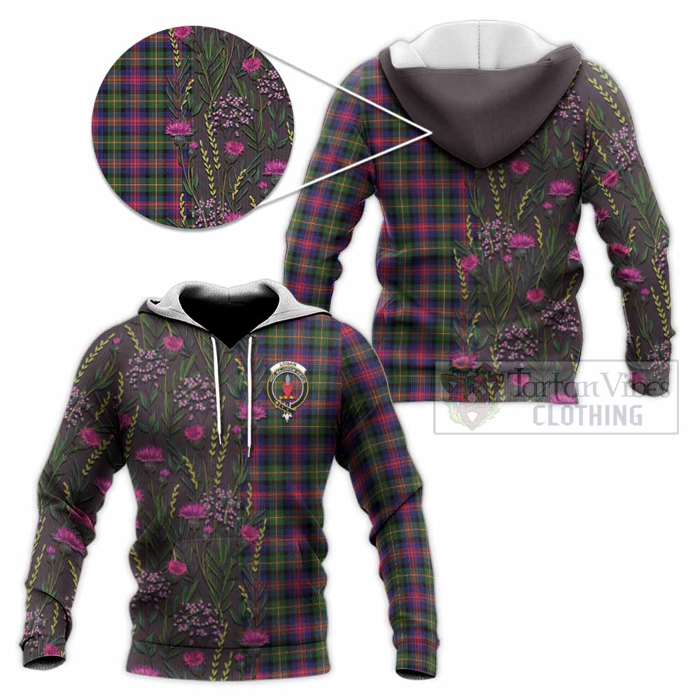 Logan Family Crest Tartan Knitted Hoodie Scottish Thistle Flower Pattern Half Style - Tartan Vibes Clothing