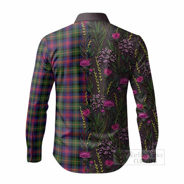 Logan Family Crest Tartan Long Sleeve Button Shirts Scottish Thistle Flower Pattern Half Style
