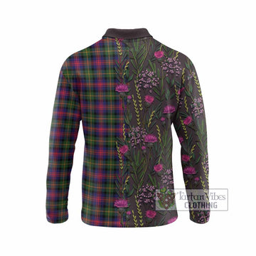 Logan Family Crest Tartan Long Sleeve Polo Shirt Scottish Thistle Flower Pattern Half Style