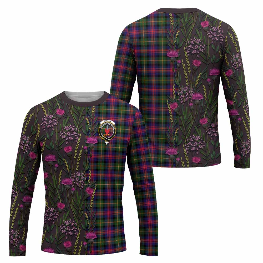 Logan Family Crest Tartan Long Sleeve T-Shirt Scottish Thistle Flower Pattern Half Style - Tartan Vibes Clothing