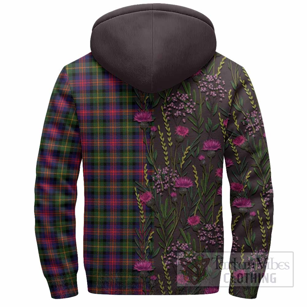 Logan Family Crest Tartan Sherpa Hoodie Scottish Thistle Flower Pattern Half Style - Tartan Vibes Clothing