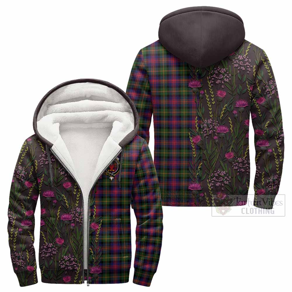 Logan Family Crest Tartan Sherpa Hoodie Scottish Thistle Flower Pattern Half Style - Tartan Vibes Clothing