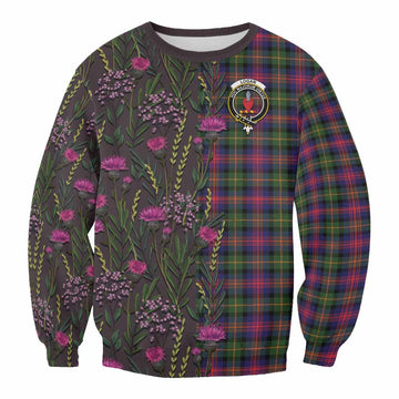 Logan Family Crest Tartan Sweatshirt Scottish Thistle Flower Pattern Half Style
