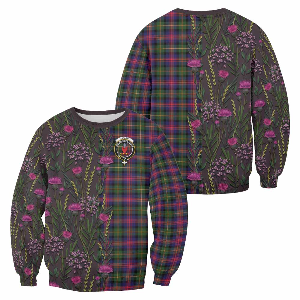 Logan Family Crest Tartan Sweatshirt Scottish Thistle Flower Pattern Half Style - Tartan Vibes Clothing