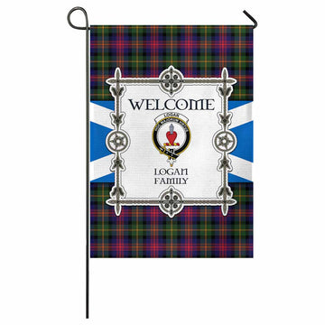 Logan Family Crest Tartan Welcome Garden Flag Saltire Harmony Style