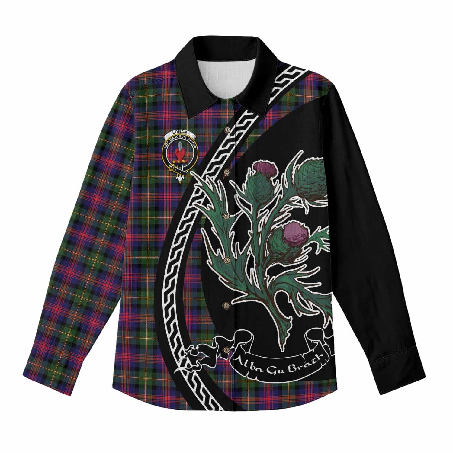 Logan Family Crest Tartan Women Casual Shirt Alba Thistle Inspired - Tartan Vibes Clothing