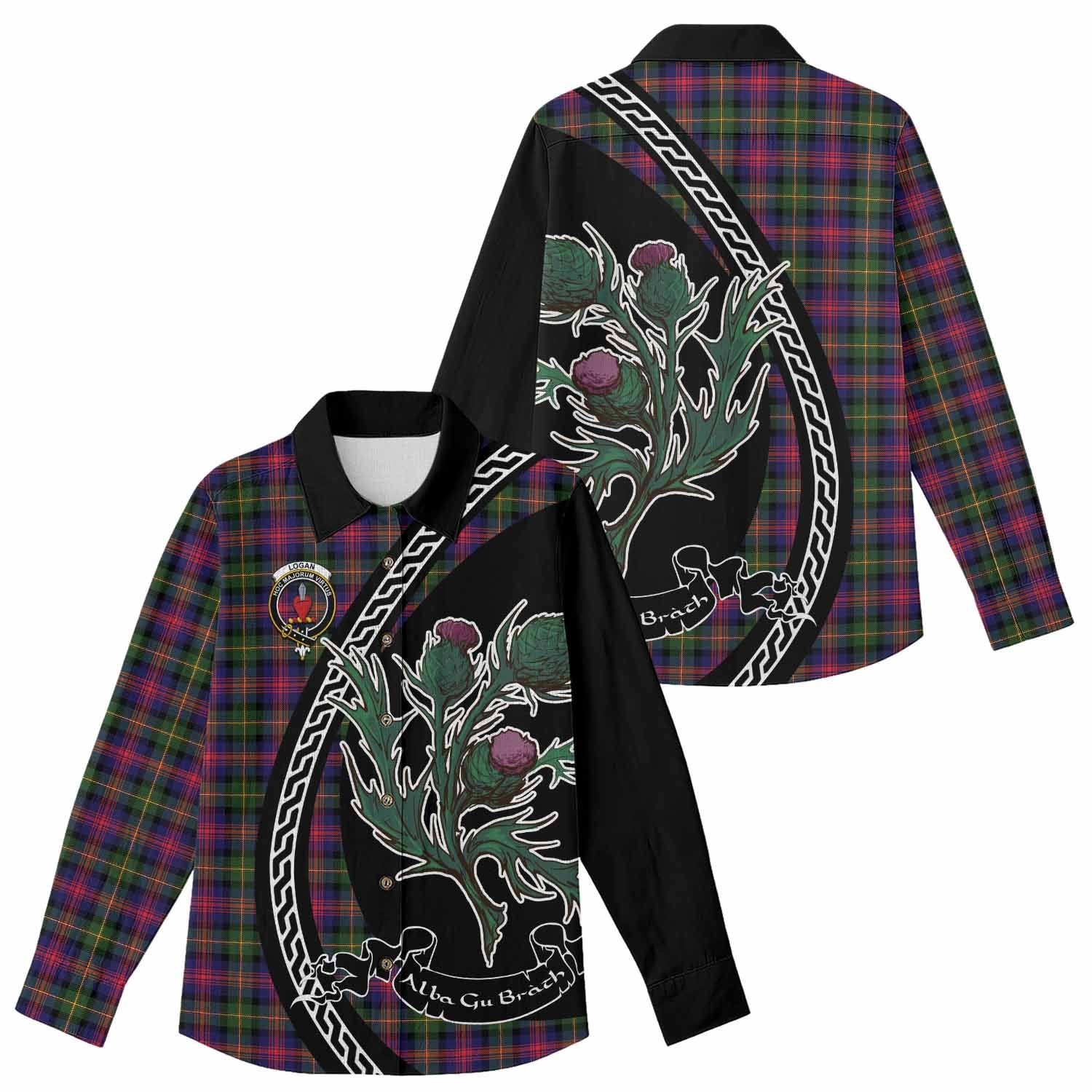 Logan Family Crest Tartan Women Casual Shirt Alba Thistle Inspired - Tartan Vibes Clothing
