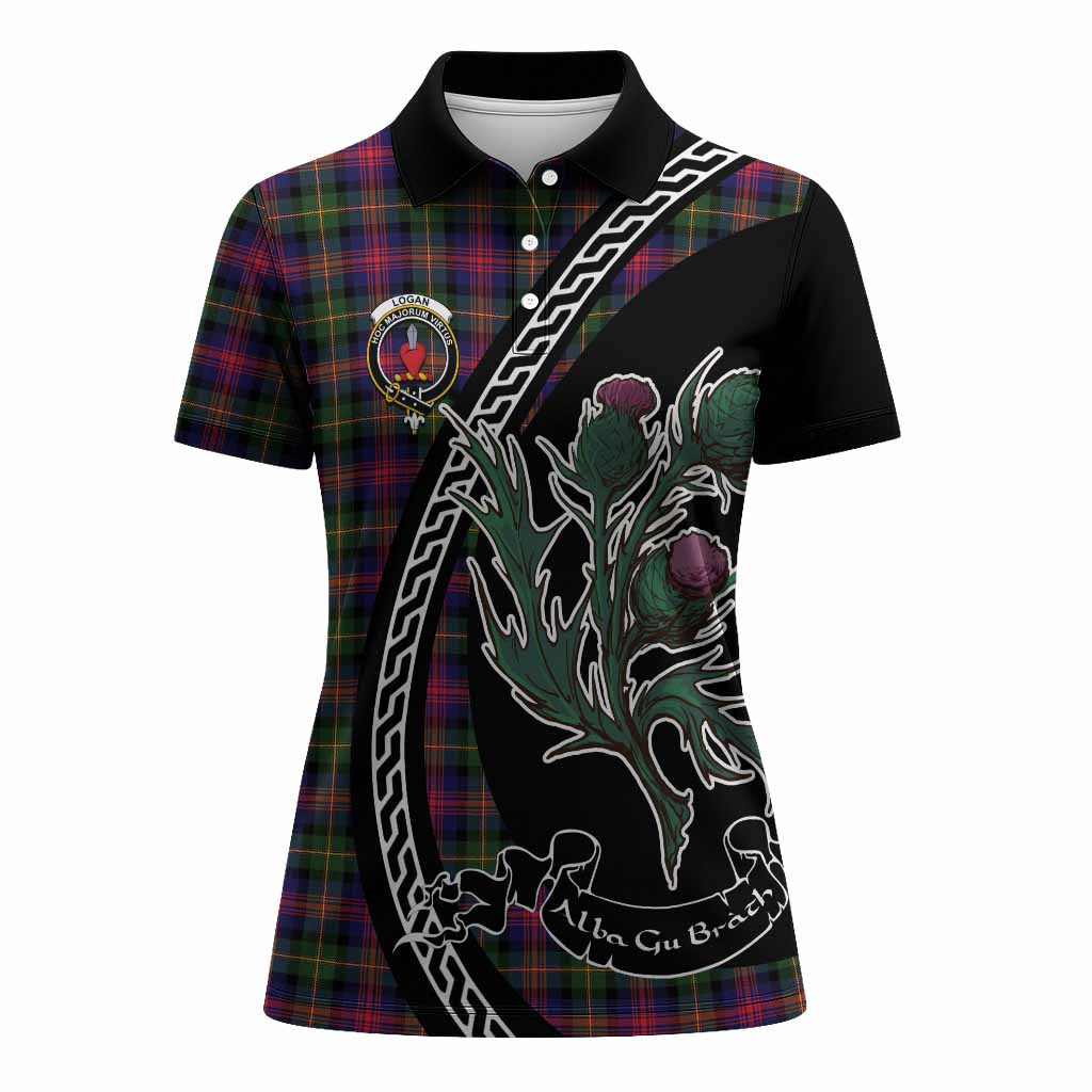 Logan Family Crest Tartan Women Polo Shirt Alba Thistle Inspired - Tartan Vibes Clothing