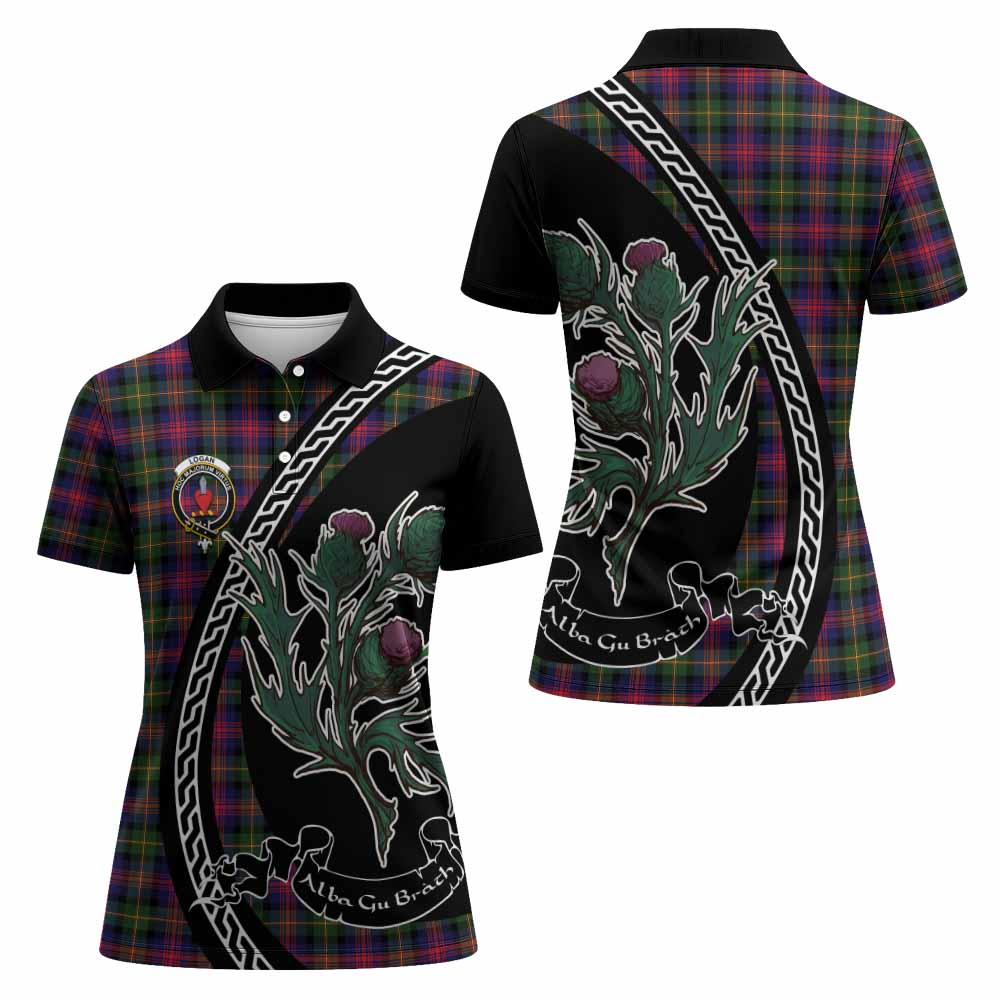 Logan Family Crest Tartan Women Polo Shirt Alba Thistle Inspired - Tartan Vibes Clothing