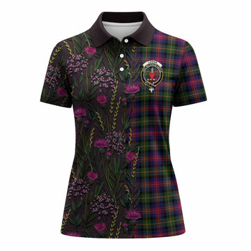 Logan Family Crest Tartan Women Polo Shirt Scottish Thistle Flower Pattern Half Style