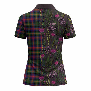 Logan Family Crest Tartan Women Polo Shirt Scottish Thistle Flower Pattern Half Style