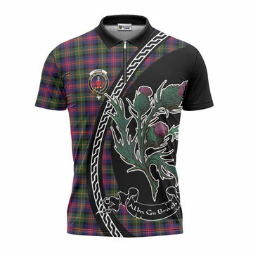 Logan Family Crest Tartan Zipper Polo Shirt Alba Thistle Inspired