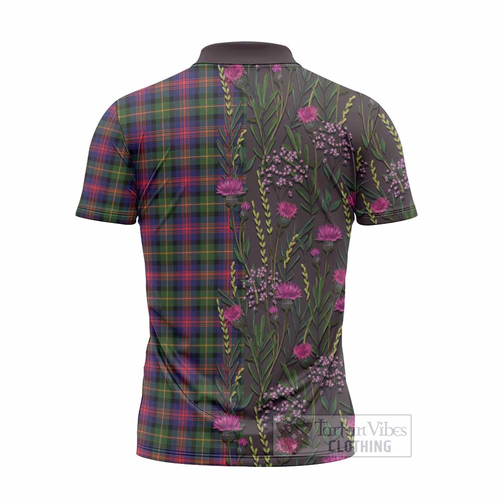 Logan Family Crest Tartan Zipper Polo Shirt Scottish Thistle Flower Pattern Half Style - Tartan Vibes Clothing