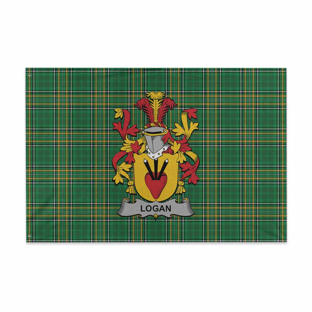 Tartan Vibes Clothing Logan Irish Clan Tartan House Flag with Coat of Arms
