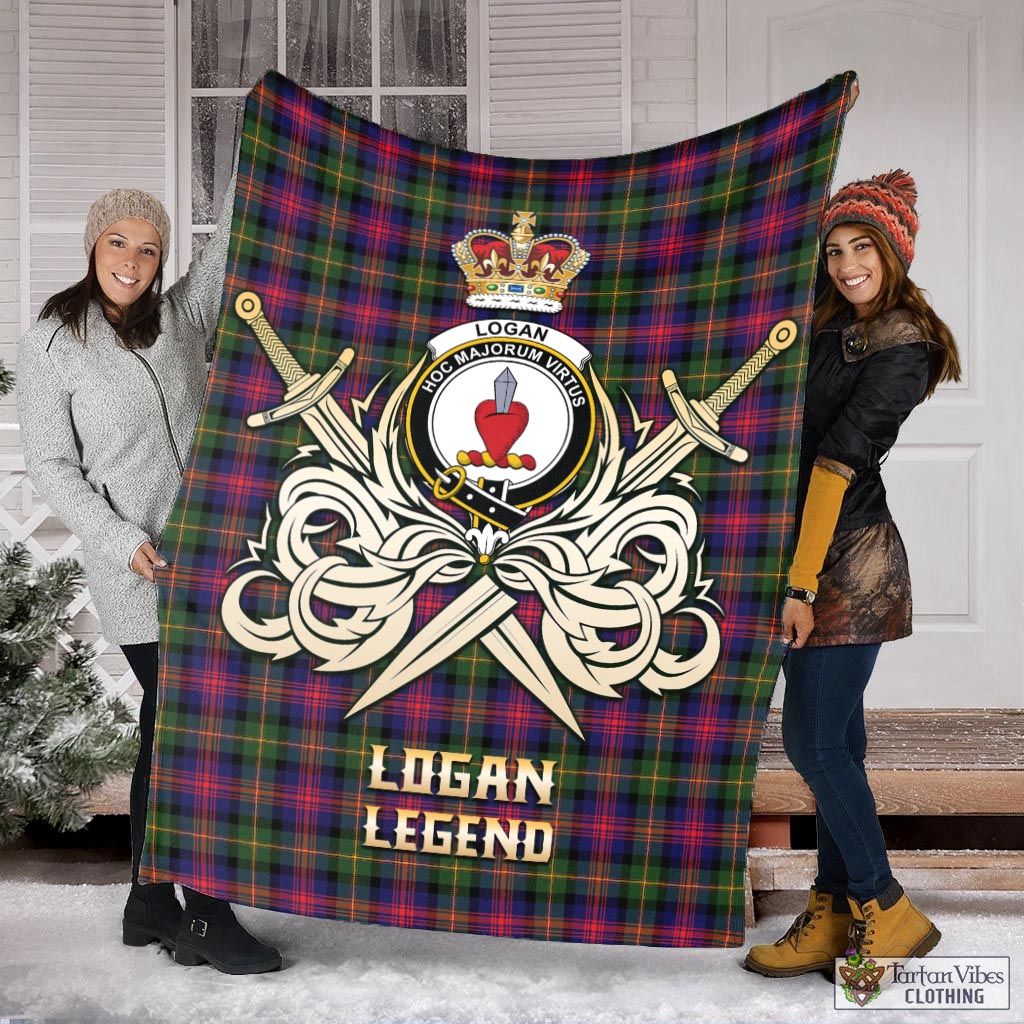 Tartan Vibes Clothing Logan Modern Tartan Blanket with Clan Crest and the Golden Sword of Courageous Legacy