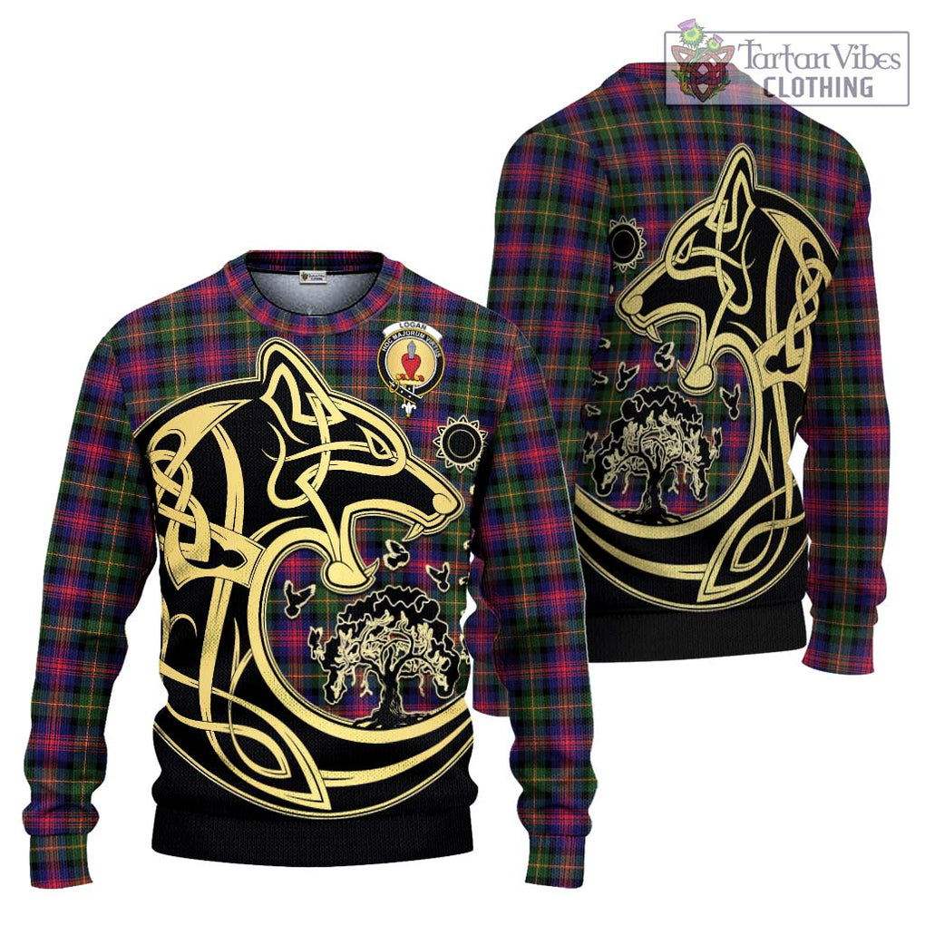 Logan Tartan Knitted Sweater with Family Crest Celtic Wolf Style Unisex - Tartan Vibes Clothing