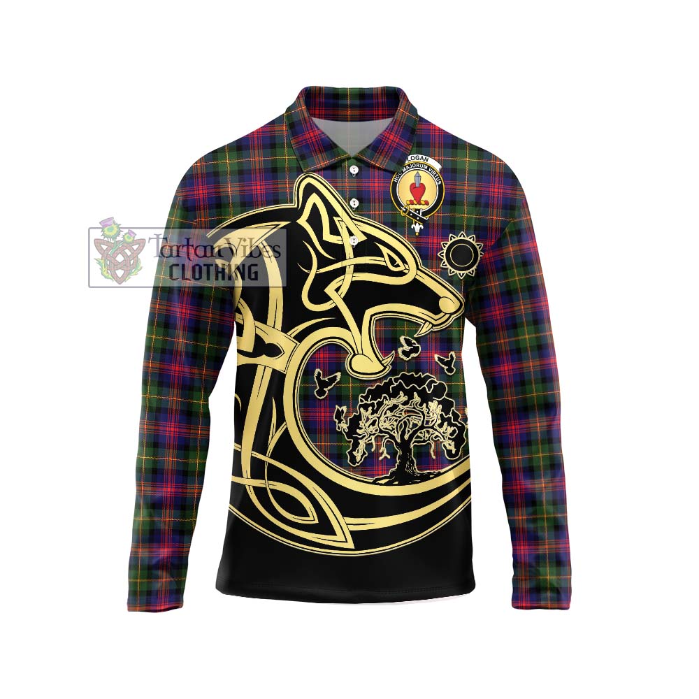 Logan Tartan Long Sleeve Polo Shirt with Family Crest Celtic Wolf Style Unisex - Tartan Vibes Clothing