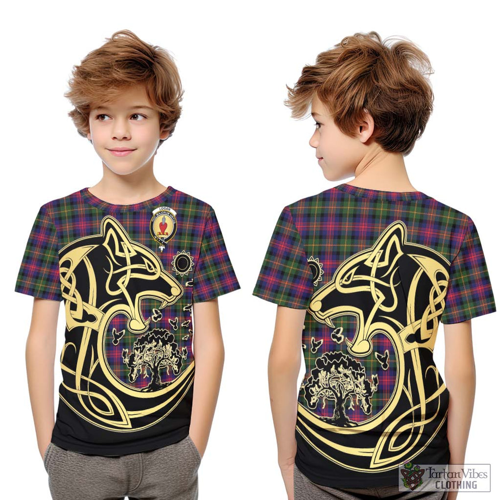 Logan Tartan Kid T-Shirt with Family Crest Celtic Wolf Style Youth XL Size14 - Tartan Vibes Clothing