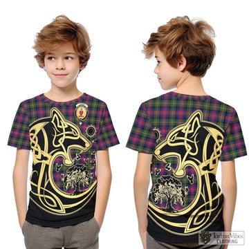 Logan Tartan Kid T-Shirt with Family Crest Celtic Wolf Style