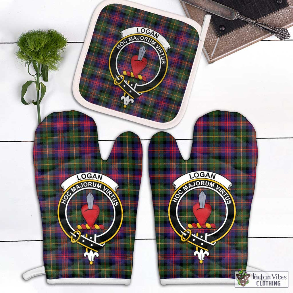 Logan Tartan Combo Oven Mitt & Pot-Holder with Family Crest Combo 1 Oven Mitt & 1 Pot-Holder White - Tartan Vibes Clothing