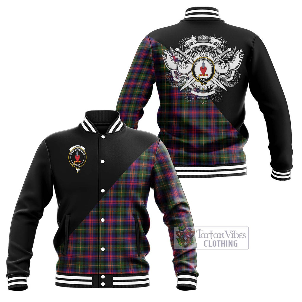 Logan Tartan Baseball Jacket with Family Crest and Military Logo Style Unisex - Tartanvibesclothing Shop