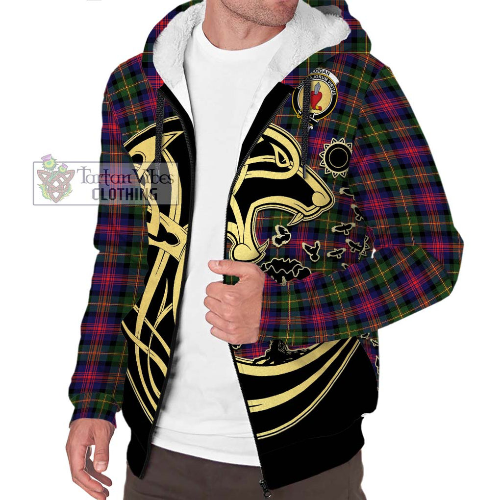 Logan Tartan Sherpa Hoodie with Family Crest Celtic Wolf Style Unisex S - Tartan Vibes Clothing