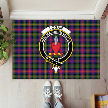 Logan Tartan Rubber Doormat with Family Crest