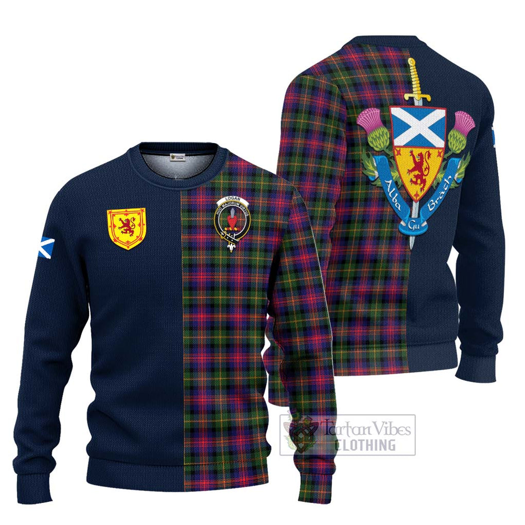 Tartan Vibes Clothing Logan Modern Tartan Knitted Sweater with Scottish Lion Royal Arm Half Style