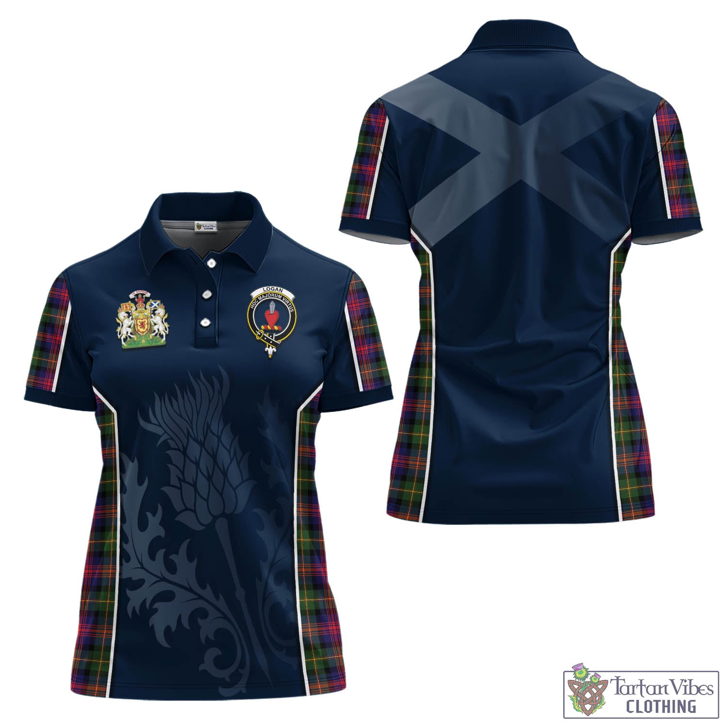 Tartan Vibes Clothing Logan Modern Tartan Women's Polo Shirt with Family Crest and Scottish Thistle Vibes Sport Style