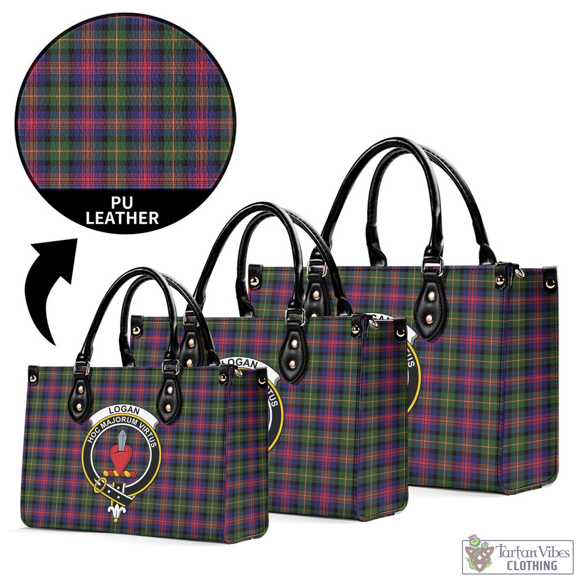 Tartan Vibes Clothing Logan Modern Tartan Luxury Leather Handbags with Family Crest
