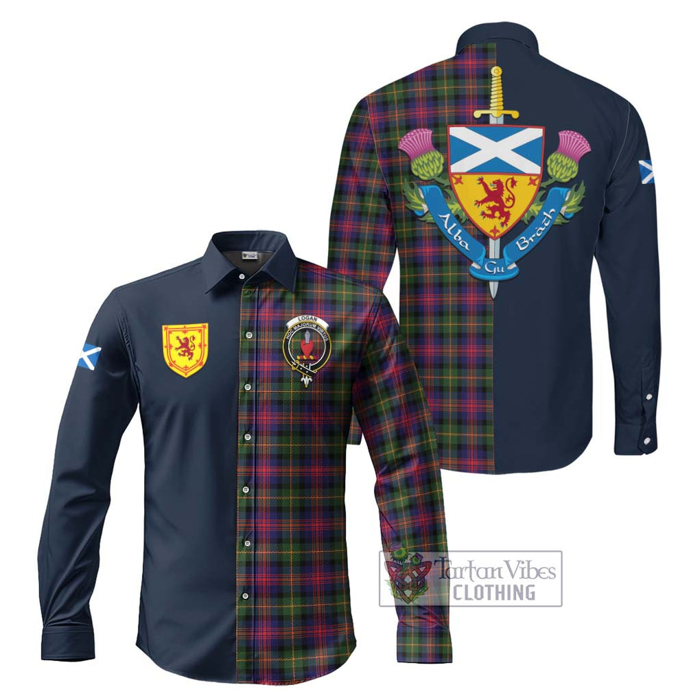 Logan Tartan Long Sleeve Button Shirt Alba with Scottish Lion Royal Arm Half Style Men's Shirt S - Tartan Vibes Clothing