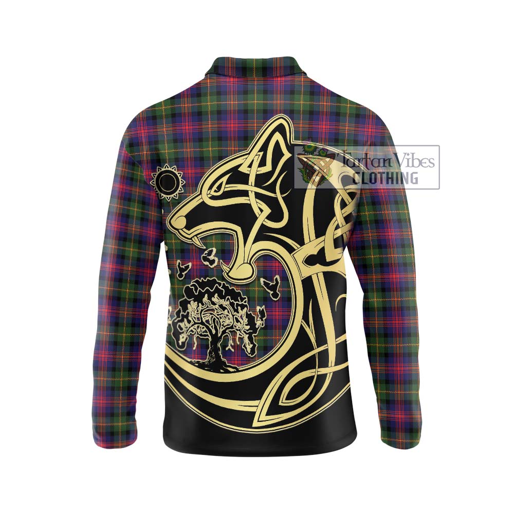 Logan Tartan Long Sleeve Polo Shirt with Family Crest Celtic Wolf Style - Tartan Vibes Clothing